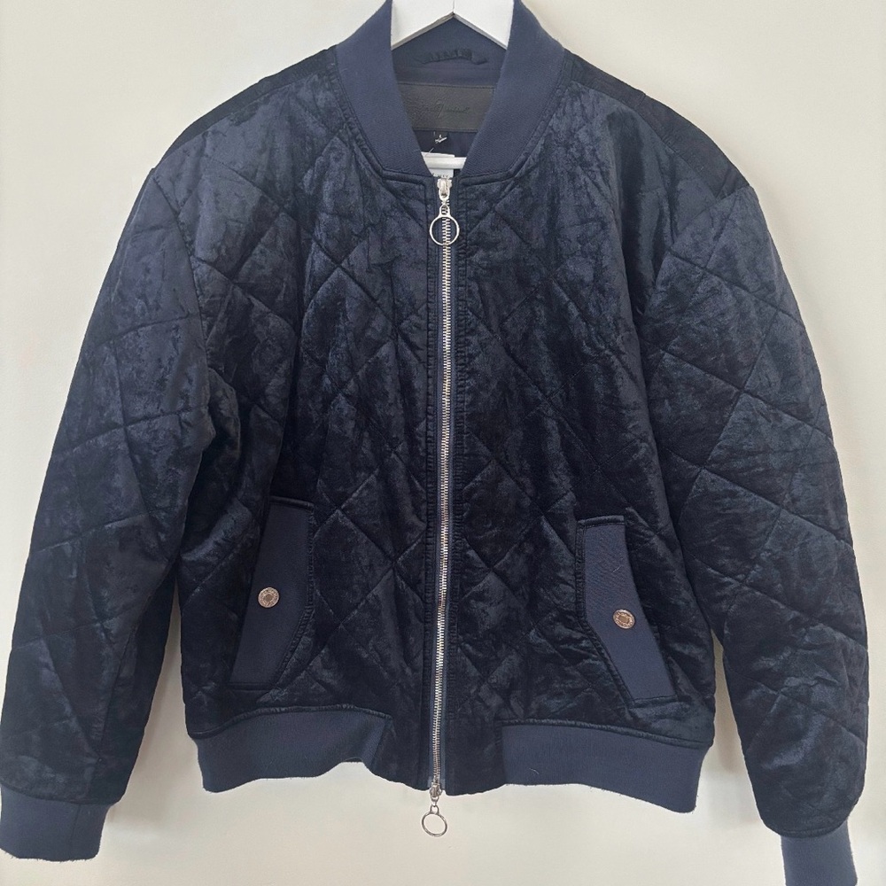 7 For All Mankind Dark Blue Quilted Bomber Jacket